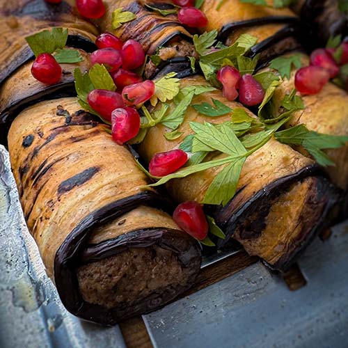 Badridschani - Georgische Auberginenröllchen mit Walnusspaste